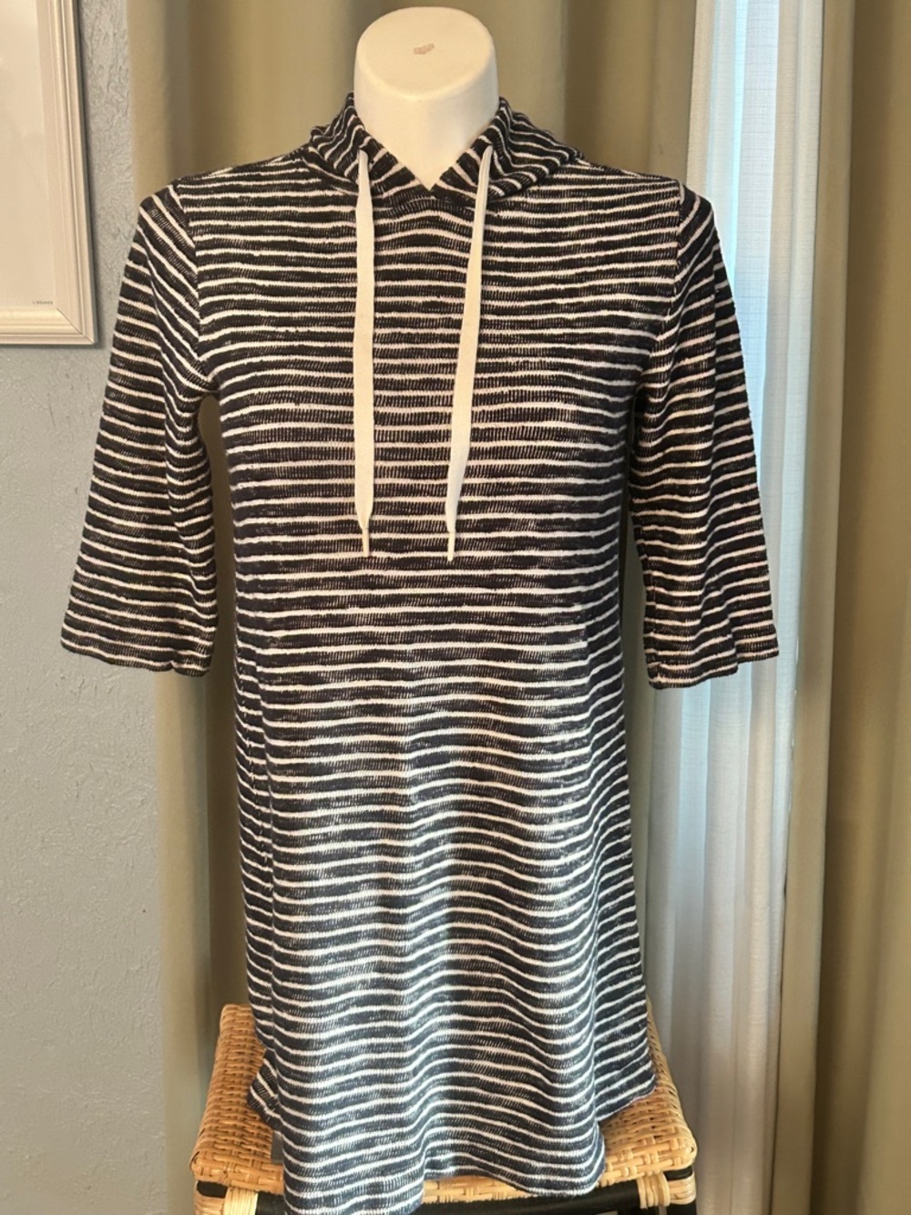 Lou & Grey Navy and White Striped Hooded Pamona Tunic Size M